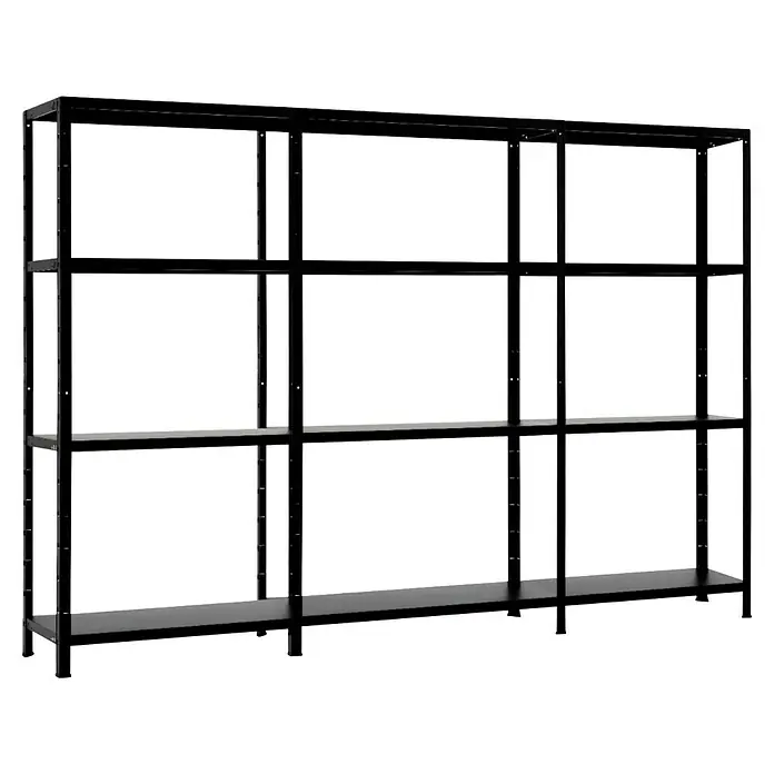 Schulte Metallregal Power Max - H x B x T: 190 x 300 x 50 cm, Traglast pro Boden: 65 kg, Anzahl Böden: 12 Stk., Stecken, Schwarz - Schwarzes Regal mit drei Ebenen zur Aufbewahrung und Organisation von Gegenständen im Büro oder zu Hause. Das Regal ist robust und langlebig.