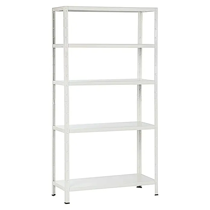 Schulte Metallregal Power Max - H x B x T: 190 x 100 x 40 cm, Traglast pro Boden: 65 kg, Anzahl Böden: 5 Stk., Stecken, Schnee Weiß - Weißes Metallregal mit fünf Ebenen, ideal zur Aufbewahrung und Organisation von Gegenständen. Das Regal bietet viel Stauraum.