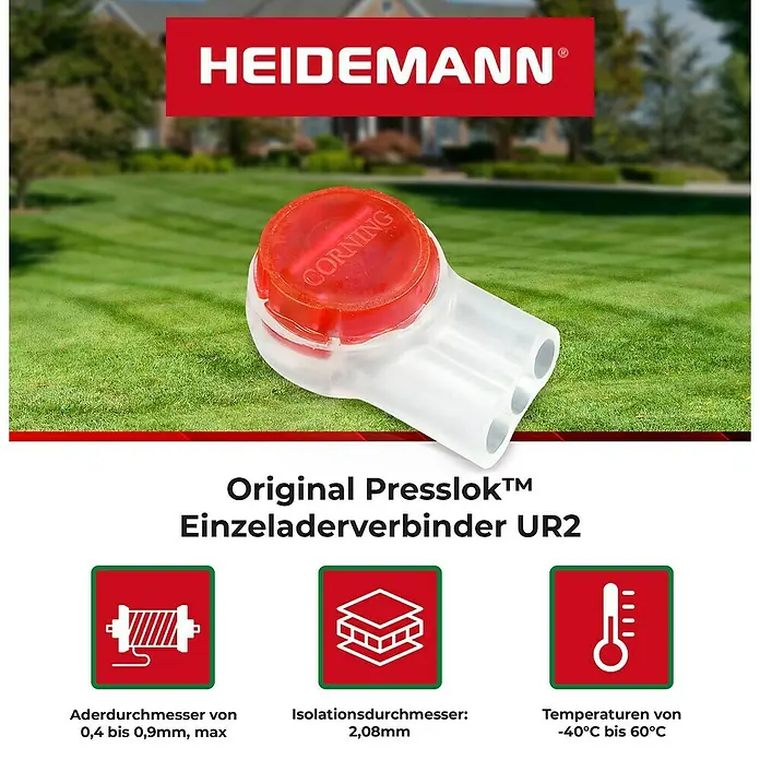 Heidemann Iso Flex Kabelverbinder Einzeladerverbindung Presslok UR2 3-polig 0,4-0,9 mm² - 10 Stk. - Produktbild eines Original Presslok™ Einzeladerverbinders UR2 von Heidemann, ideal für Kabelverbindungen im Außenbereich.