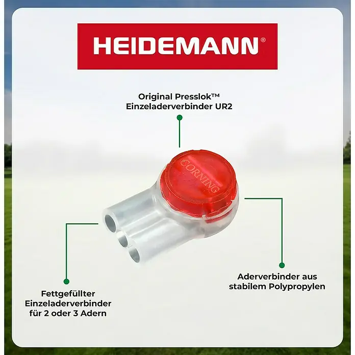 Heidemann Iso Flex Kabelverbinder Einzeladerverbindung Presslok UR2 3-polig 0,4-0,9 mm² - 10 Stk. - Das Bild zeigt eine Nahaufnahme eines HEIDEMANN Original Presslok™ Einzeladerverbinders UR2, ein fettgefüllter Einzeladerverbinder für 2 oder 3 Adern.