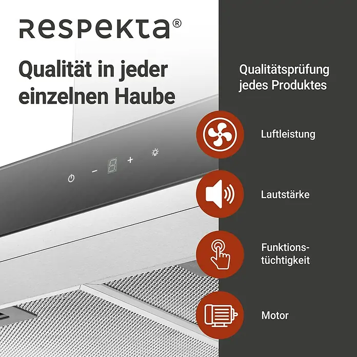 Respekta Inselhaube Cara - Breite: 89,5 cm, Max. Gebläseleistung Abluftbetrieb: 552,2 m³/h, Edelstahl - Respekta Dunstabzugshaube mit verschiedenen Funktionen wie Luftleistung und Lautstärke.