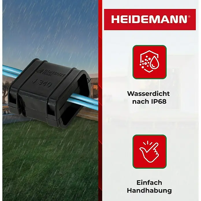 Heidemann Iso Flex Gelmuffe mit Verbindungsklemme - Schwarz, 1 Stk., IPX8 - Wasserdichte Kabelverbinder IP68 von Heidemann für den Außenbereich. Einfache Handhabung und sicherer Schutz vor Feuchtigkeit.