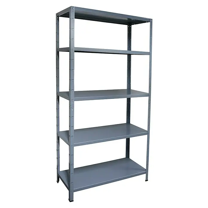 Schulte Metallregal Power Max - H x B x T: 190 x 100 x 40 cm, Traglast pro Boden: 65 kg, Anzahl Böden: 5 Stk., Stecken, Grau - Graues Metallregal mit fünf Regalböden, ideal für Lagerung und Organisation von Gegenständen in Werkstatt oder Garage.