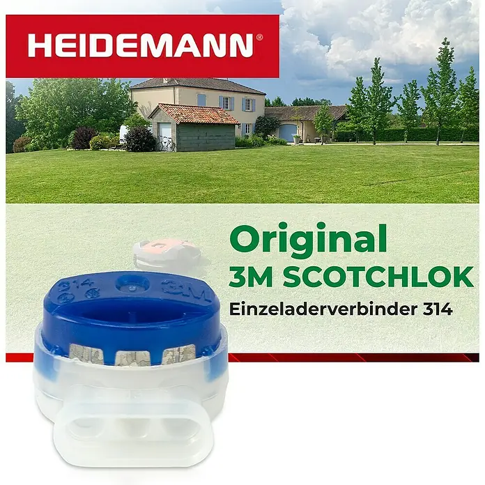 Heidemann Iso Flex Kabelverbinder Einzeladerverbindung 3M Scotchlock 314 3-polig 0,5-1,5 mm² - 5 Stk. - Produktabbildung eines 3M Scotchlok Einzeladerverbinders 314, ideal für sichere und wasserdichte Kabelverbindungen im Außenbereich.