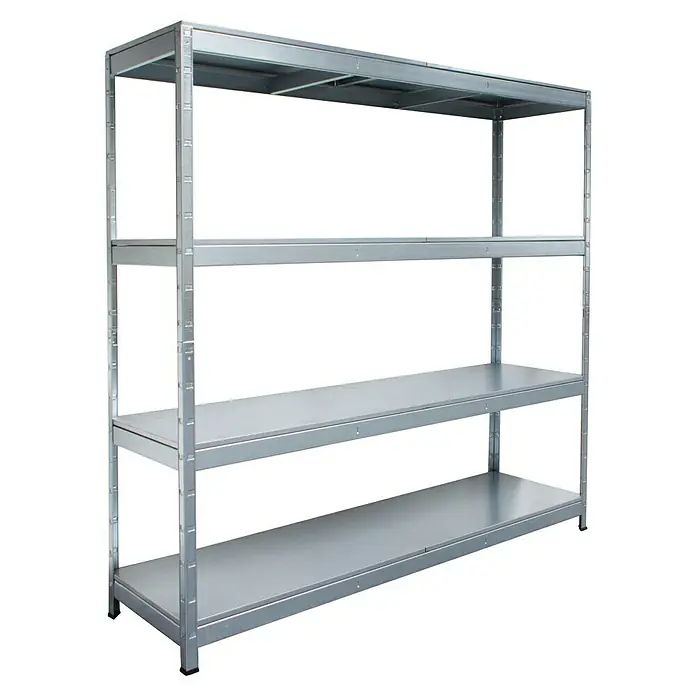Schulte Metallregal Weitspannregal - H x B x T: 180 x 143 x 50 cm, Traglast pro Boden: 175 kg, Anzahl Böden: 4 Stk., Silber - Abbildung eines stabilen Metallregals mit vier Ebenen, ideal für Lagerung und Organisation.
