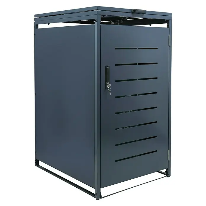 Schulte Mülltonnenbox Premium - Geeignet für Anzahl Mülltonnen: 1 Stk., Anthrazit - Metallschrank mit Türschloss und horizontalen Schlitzen. Ideal für die Aufbewahrung im Freien.