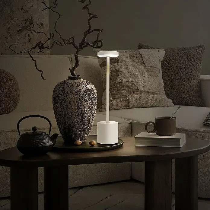 ML-Design LED-Tischleuchte rund Nachttischlampe Weiß 3 Lichtfarben Tragbare Metall Led Lampe - Weiß, Weiß