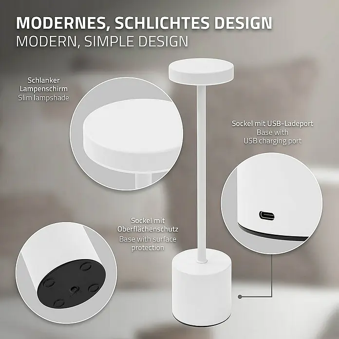 ML-Design LED-Tischleuchte rund Nachttischlampe Weiß 3 Lichtfarben Tragbare Metall Led Lampe - Weiß, Weiß