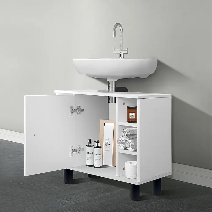 ML-Design Badmöbel-Set Badezimmerschrank mit Tür und 6 Ablagen Badschrank Waschtisch - Weiß