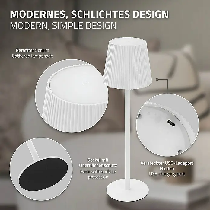 ML-Design LED-Tischleuchte rund Nachttischlampe Weiß 4 Stufen Tragbare Metall LED Lampe - Weiß, Weiß
