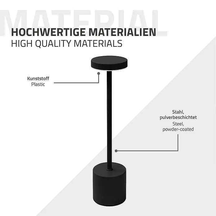 ML-Design LED-Tischleuchte rund Nachttischlampe Schwarz 3 Lichtfarben Tragbare Metall Led Lampe - Schwarz, Schwarz