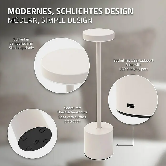 ML-Design LED-Tischleuchte rund Nachttischlampe Creme 3 Lichtfarben Tragbare Metall Led Lampe - Creme, Creme