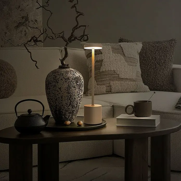 ML-Design LED-Tischleuchte rund Nachttischlampe Creme 3 Lichtfarben Tragbare Metall Led Lampe - Creme, Creme