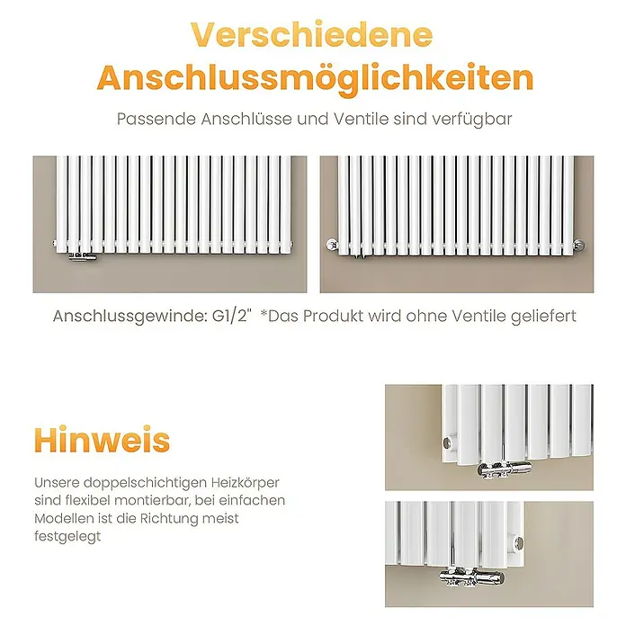 Emke Designheizkörper Doppellagig Horizontal - B x H: 118 x 60 cm, Weiß