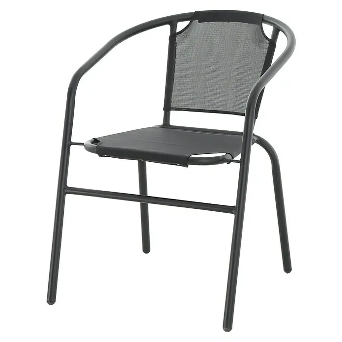 Sunfun Stapelstuhl - B x T x H: 52,5 x 62 x 72,5 cm, Stahl, Textilene, Schwarz - Ein stilvoller grauer Gartenstuhl mit Metallrahmen und Stoffbespannung für entspannte Stunden im Freien. Bequemer Sitzkomfort garantiert!