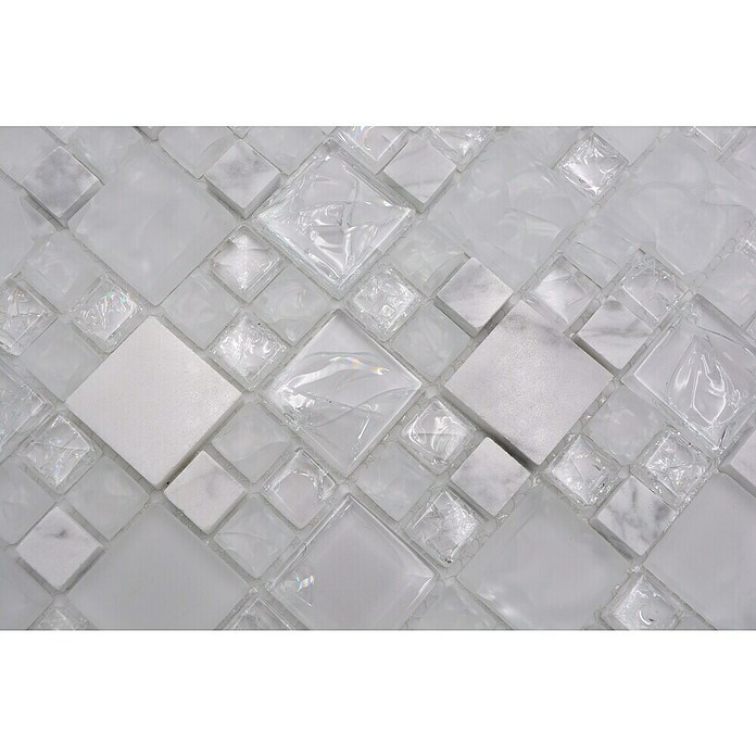 Mozaik pločica (30,5 x 30,5 cm, Bijelo / sivo, Sjajno)