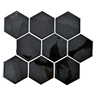 Mozaik pločica Hexagon Uni HX 110 (25,6 x 29,55 cm, Crne boje, Sjaj)