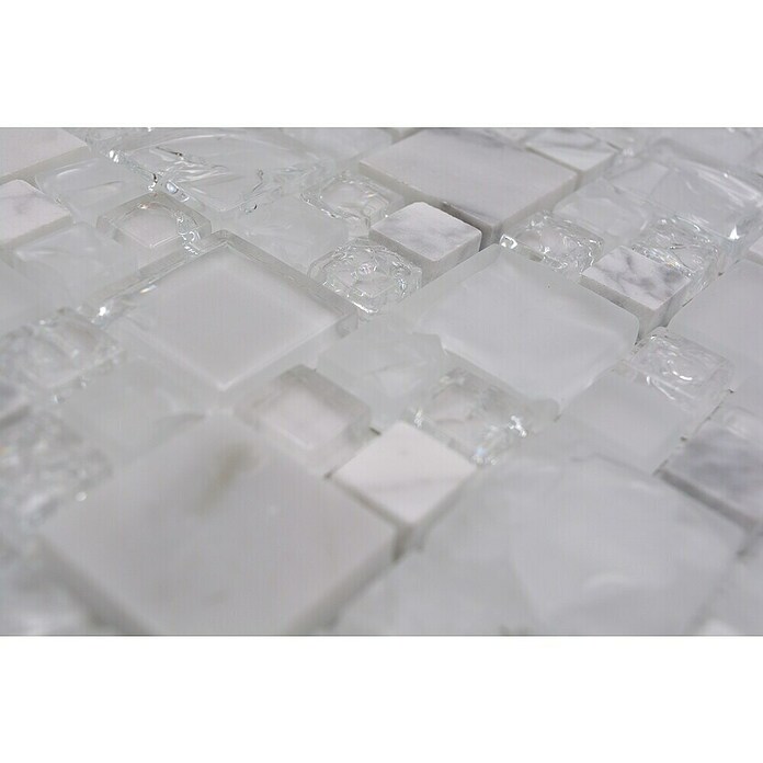 Mozaik pločica (30,5 x 30,5 cm, Bijelo / sivo, Sjajno)