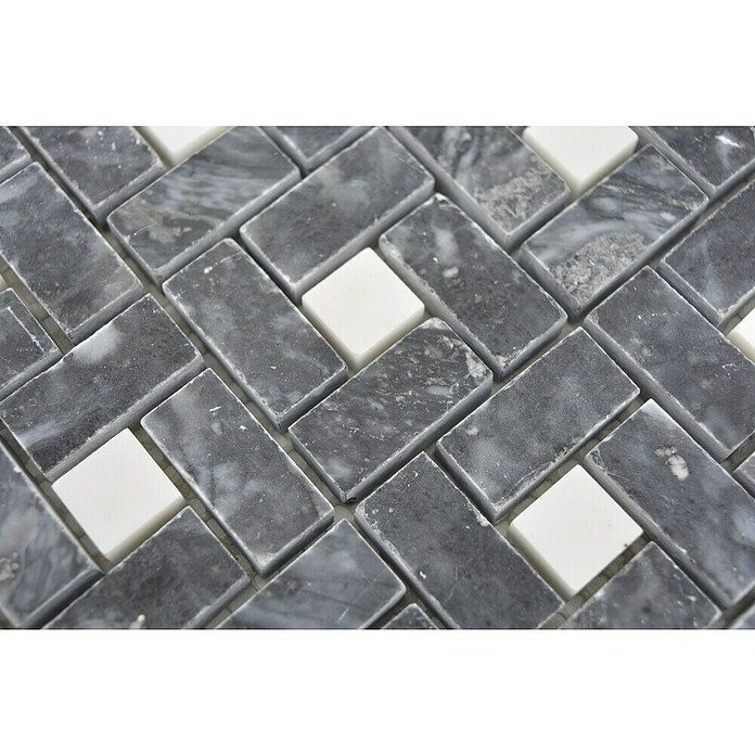 Mozaik pločica (30,5 x 30,5 cm, Crno / bijelo, Sjajno)