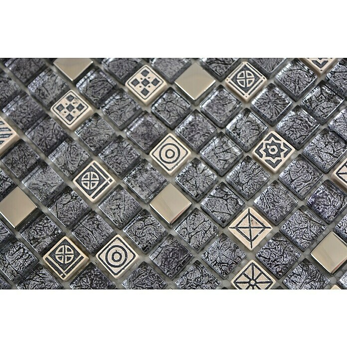 Mozaik pločica (30 x 30 cm, Crna/siva/bijela, Sjajno)