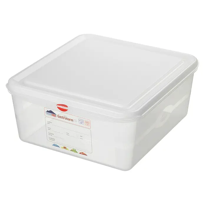 Sunware Vorratsdose Gastronorm - L x B x H: 354 x 325 x 150 mm, 13,5 l, Kunststoff, Transparent - Ein durchsichtiger, rechteckiger Gastronorm-Behälter mit Deckel zur Aufbewahrung von Lebensmitteln, ideal für den professionellen Einsatz in der Gastronomie.