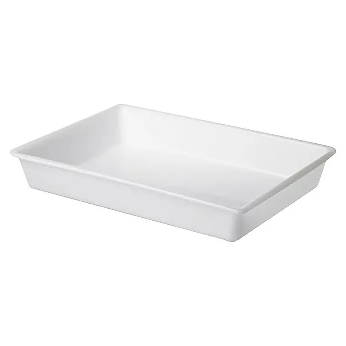Sunware Schale - L x B x H: 535 x 385 x 85 mm, 12 l, Weiß, Kunststoff - Ein rechteckiger, weißer Plastikbehälter mit abgerundeten Ecken, ideal für Aufbewahrung und Organisation im Haushalt.