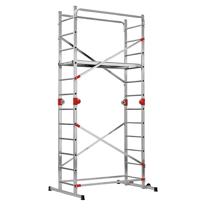 Hailo Leitergerüst G60 - Arbeitshöhe: 433 mm, Breite Plattform: 136 cm, Länge Plattform: 50 cm - Aluminium-Rollgerüst für sicheres Arbeiten in der Höhe. Robust und leicht zu montieren, ideal für Innen- und Außenbereiche.