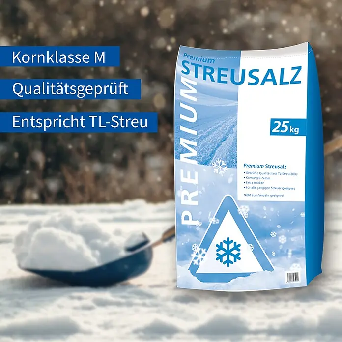 Hamann Mercatus Auftau- & Streusalz Premium - 25 kg, Naturmaterialien - Abbildung eines 25kg Sackes Premium Streusalz, geeignet für alle gängigen Streuer und geprüft nach TL-Streu 2003.