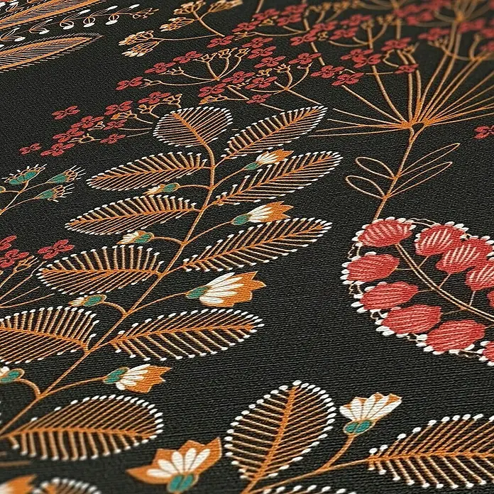 Tadessi Vliestapete M1-No.10966 - Schwarz, Floral, 10,05 x 0,53 m