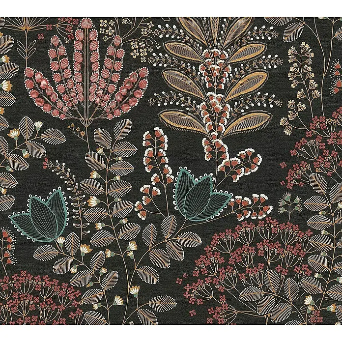 Tadessi Vliestapete M1-No.10966 - Schwarz, Floral, 10,05 x 0,53 m