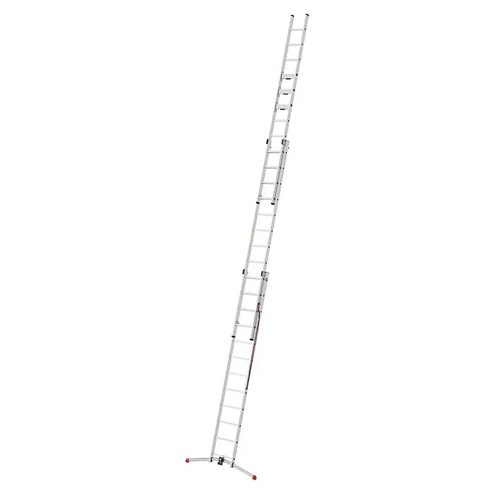 Hailo Mehrzweckleiter Master S120 - Anzahl Tritte: 36 Stk., Arbeitshöhe: 878 cm, Belastbarkeit: 150 kg, Aluminium - Bild einer ausziehbaren Mehrzweckleiter aus Aluminium, die sich ideal für verschiedene Höhenanforderungen eignet.