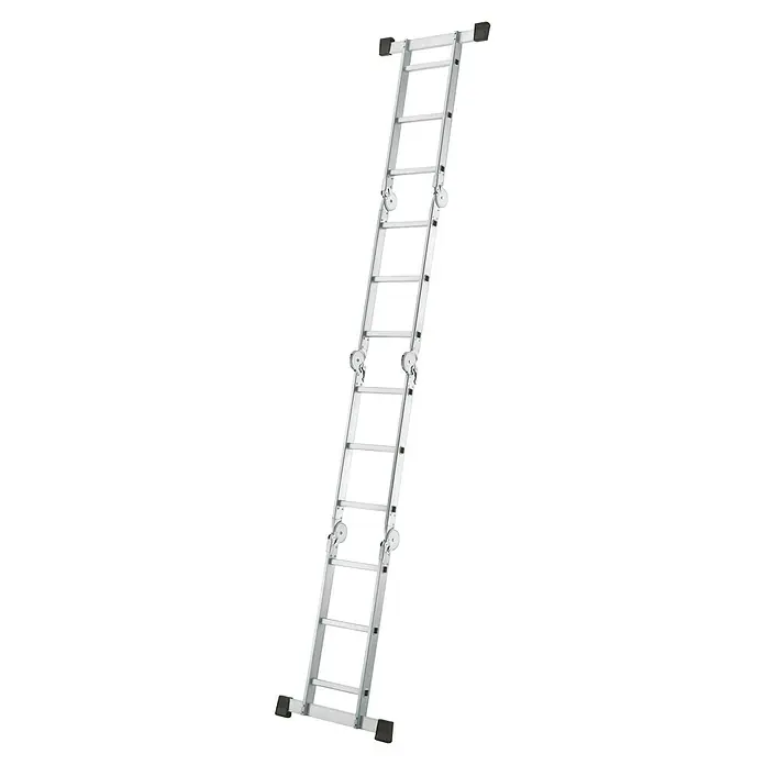 Hailo Mehrzweckleiter M60 4X3 - Anzahl Tritte: 12 Stk., Arbeitshöhe: 4,35 m, Belastbarkeit: 150 kg, Aluminium - Weiße Treppenleiter.