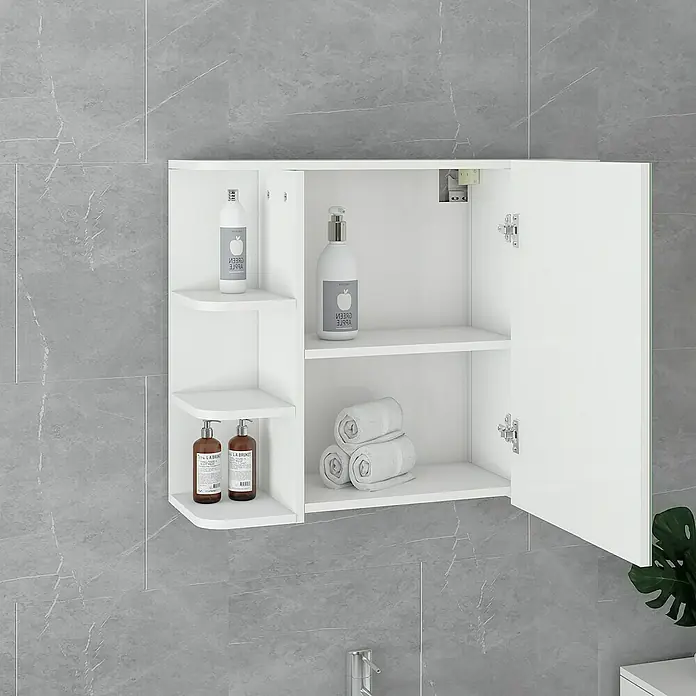 ML-Design Badmöbel-Set Badschrank Tür 8 Ablagen Badezimmerspiegel Landhausstil Badezimmer - Weiß