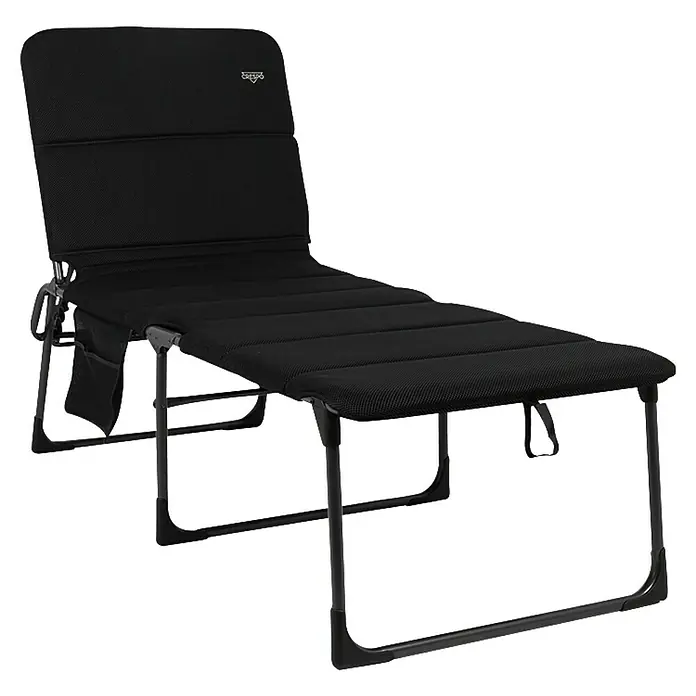 Gartenliege 363 NAD - 80 - B x T: 71,5 x 203 cm, Schwarz, Metall, Rückenlehne verstellbar - Bequemer schwarzer Lay Flat Lounge Stuhl von GCI Outdoor, ideal für Entspannung im Freien, mit robustem Rahmen und atmungsaktivem Stoff.