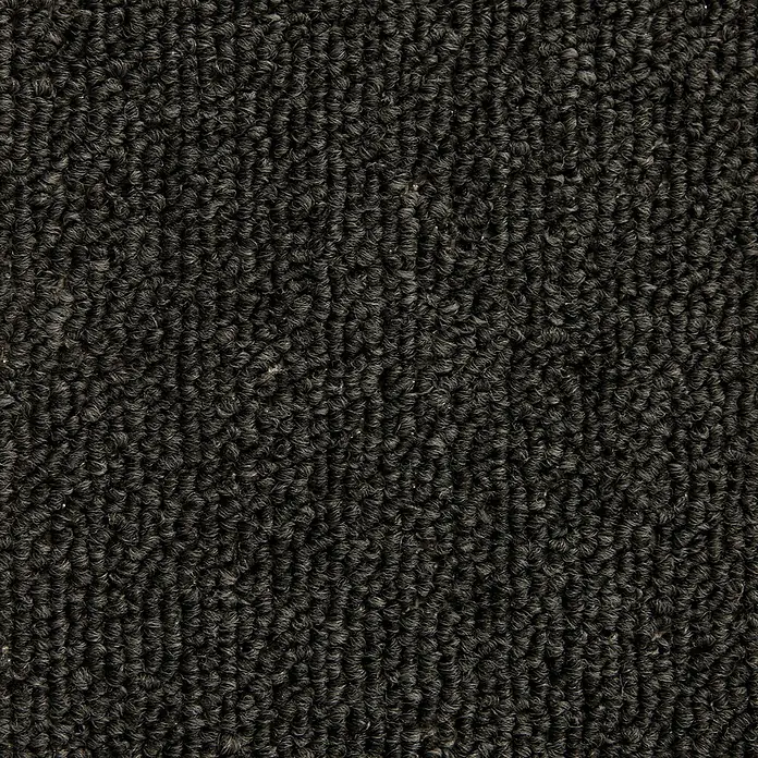 Stufenmatte Delta - 22 cm x 65 cm x 5 mm, Anthrazit - Detailaufnahme eines schwarzen Teppichs. Seine dichte Textur und dunkle Farbe machen ihn zu einem stilvollen und praktischen Bodenbelag.