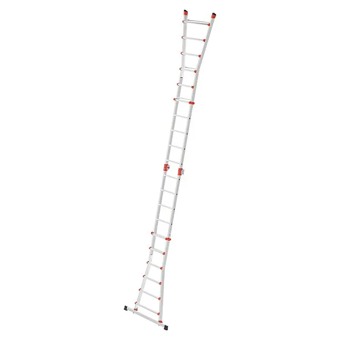 Hailo Mehrzweckleiter M80 4 x 6 - Anzahl Tritte: 24 Stk., Arbeitshöhe: 6,75 m, Belastbarkeit: 150 kg, Aluminium - Die Mehrzweckleiter mit roter Sperre bietet Stabilität & Flexibilität für diverse Arbeiten. Das robuste Design sorgt für sicheren Halt.