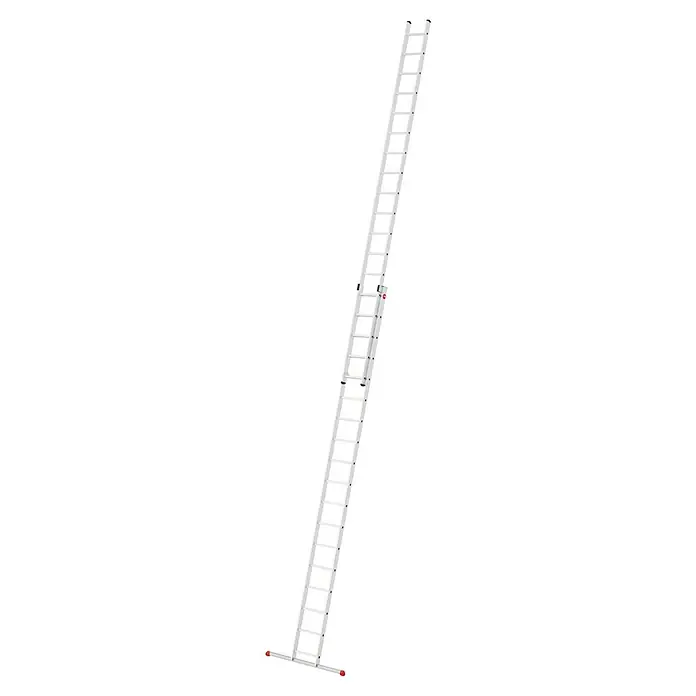 Hailo Schiebeleiter S80 ProfiStep duo 2x18 - Anzahl Tritte: 36 Stk., Arbeitshöhe: 947 cm, Belastbarkeit: 150 kg, Aluminium - Eine ausziehbare Aluminiumleiter mit roter Sicherheitsarretierung, ideal für Profis. Die Leiter ist robust und vielseitig.