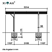 Ximax Carport Wing Typ 80 (Außenmaß inkl. Dachüberstand (B x T): 2,76 x 5,31 m, Einzelcarport, Silber) | BAUHAUS