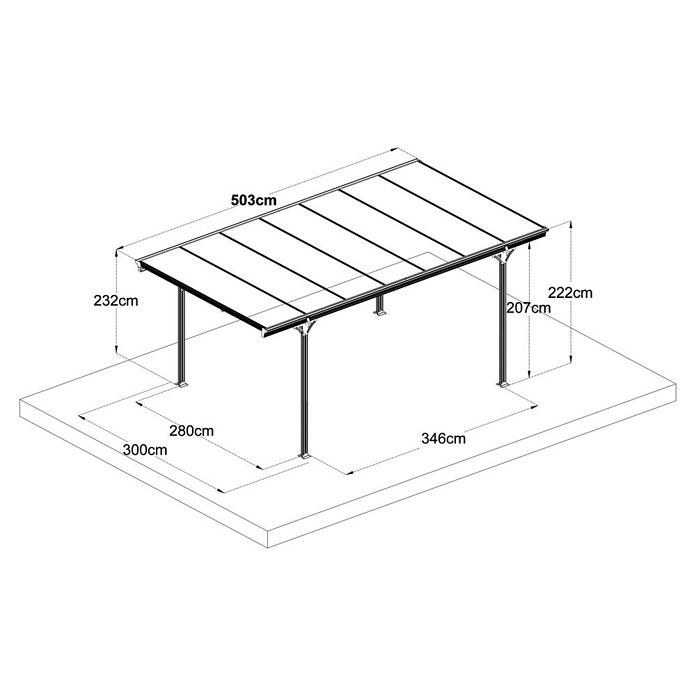 Ximax Carport Eco (Außenmaß inkl. Dachüberstand (B x T): 3 x 5,03 m, Einzelcarport, Anthrazit) | BAUHAUS