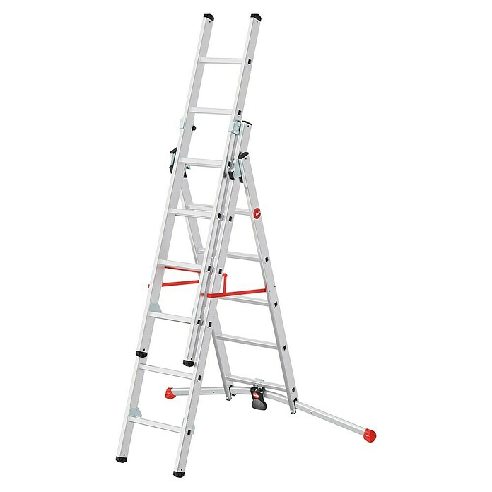 Hailo Mehrzweckleiter S100 ProfiLOT 2x6 + 1x5 (Anzahl Tritte: 17 Stk., Arbeitshöhe: 469 cm, Belastbarkeit: 150 kg, Aluminium) | BAUHAUS