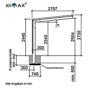 Ximax Carport Wing Typ 80 (Außenmaß inkl. Dachüberstand (B x T): 2,76 x 5,31 m, Einzelcarport, Silber) | BAUHAUS
