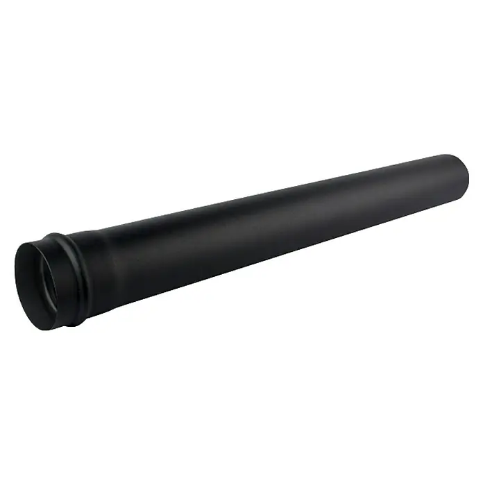Ofenrohr - Ø x L: 80 x 500 mm, Schwarz - Abgebildet ist ein schwarzes Rauchrohr, ein essentielles Bauteil für den Anschluss von Öfen und Kaminen, das durch seine robuste Bauweise überzeugt.
