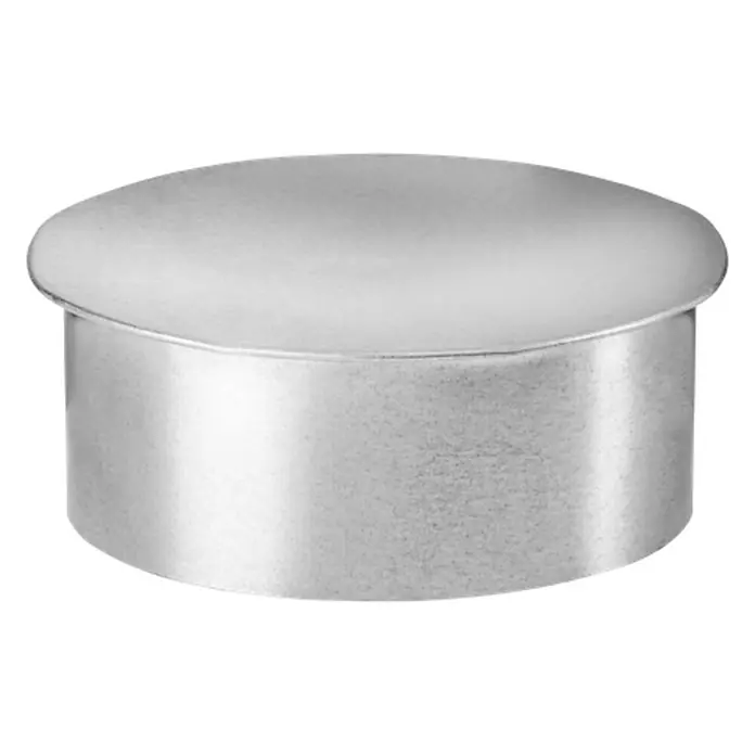 Rohrkappen - Durchmesser: 120 mm, Silber - Eine Nahaufnahme einer silberfarbenen Rohrabdeckung mit einer abgerundeten Oberseite, die ein glattes und metallisches Aussehen zeigt.