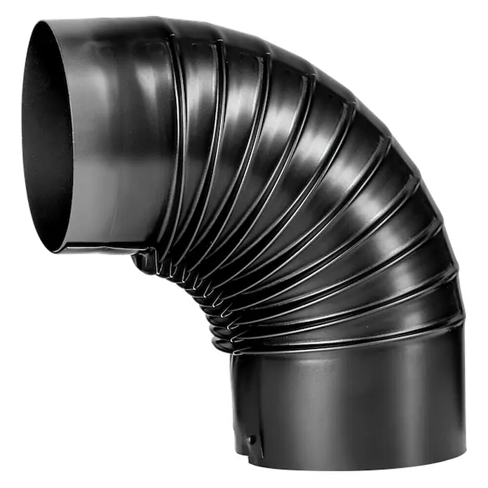 Ofenrohrbogen - Durchmesser: 120 mm, 90 °, Blauglanz, Ohne Reinigungsöffnung - Schwarzes Ofenrohr-Knie mit 90 Grad Winkel zur sicheren Ableitung von Rauchgasen. Robust und langlebig.