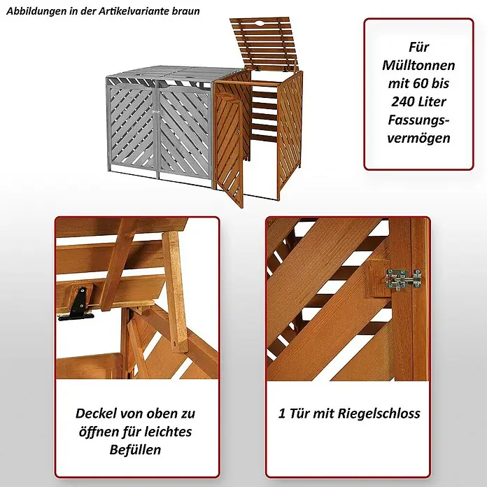 Proregal Erweiterung für Mülltonnenbox XL 1er-/2er - Holz, Braun