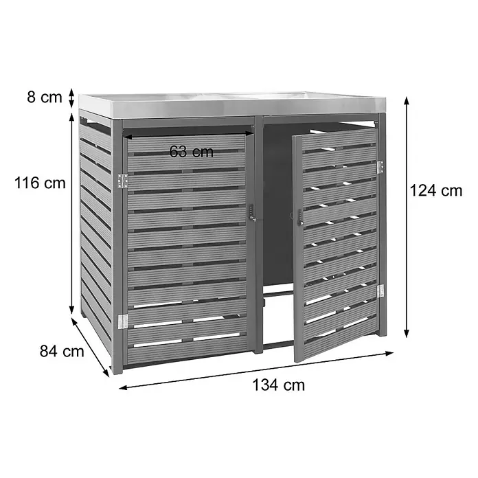 Proregal Mülltonnenbox 2er mit Pflanzkasten - Metall, Braun, Geeignet für Anzahl Mülltonnen: 2 Stk.