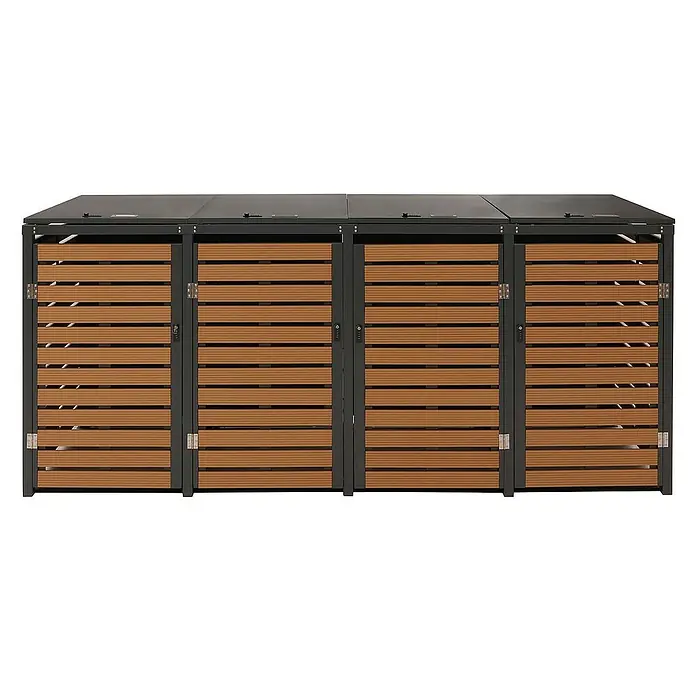 Proregal Mülltonnenbox 4er - 264 x 84 cm, Metall, Teak-Optik, Geeignet für Anzahl Mülltonnen: 4 Stk.