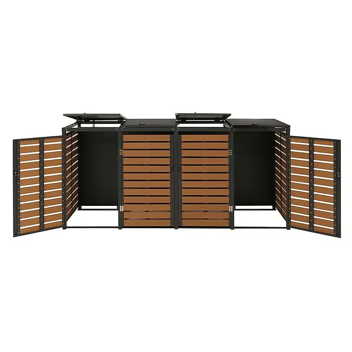 Proregal Mülltonnenbox 4er - 264 x 84 cm, Metall, Teak-Optik, Geeignet für Anzahl Mülltonnen: 4 Stk.
