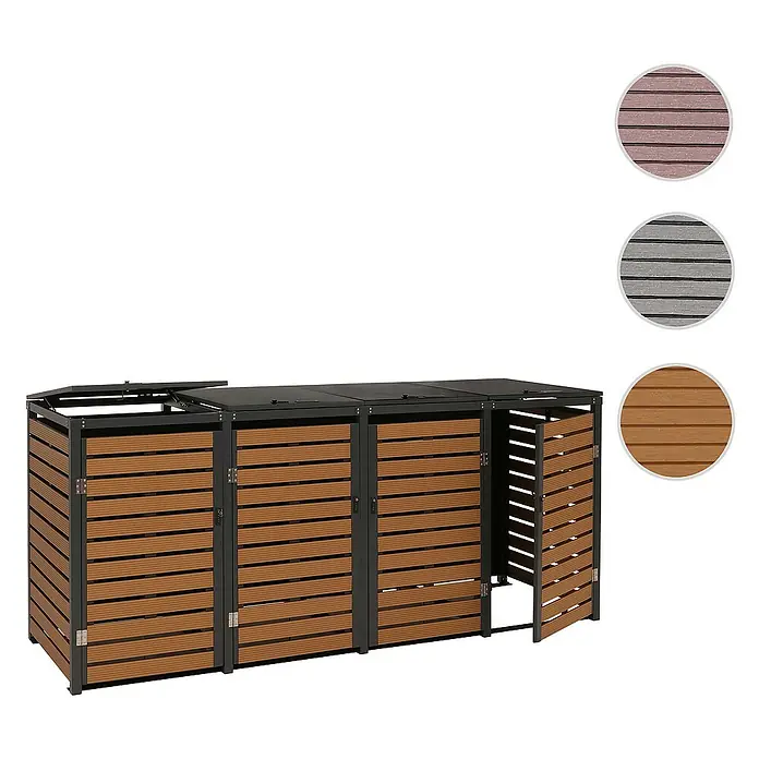 Proregal Mülltonnenbox 4er - 264 x 84 cm, Metall, Teak-Optik, Geeignet für Anzahl Mülltonnen: 4 Stk.