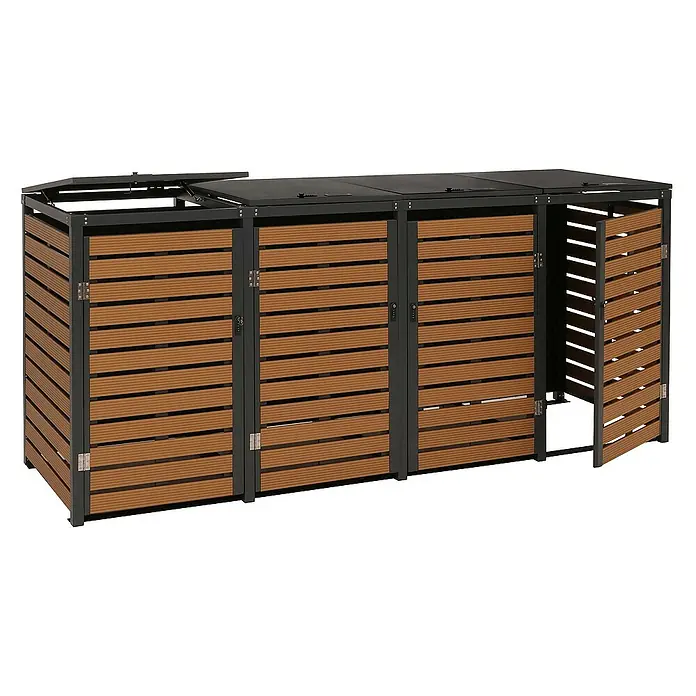 Proregal Mülltonnenbox 4er - 264 x 84 cm, Metall, Teak-Optik, Geeignet für Anzahl Mülltonnen: 4 Stk.